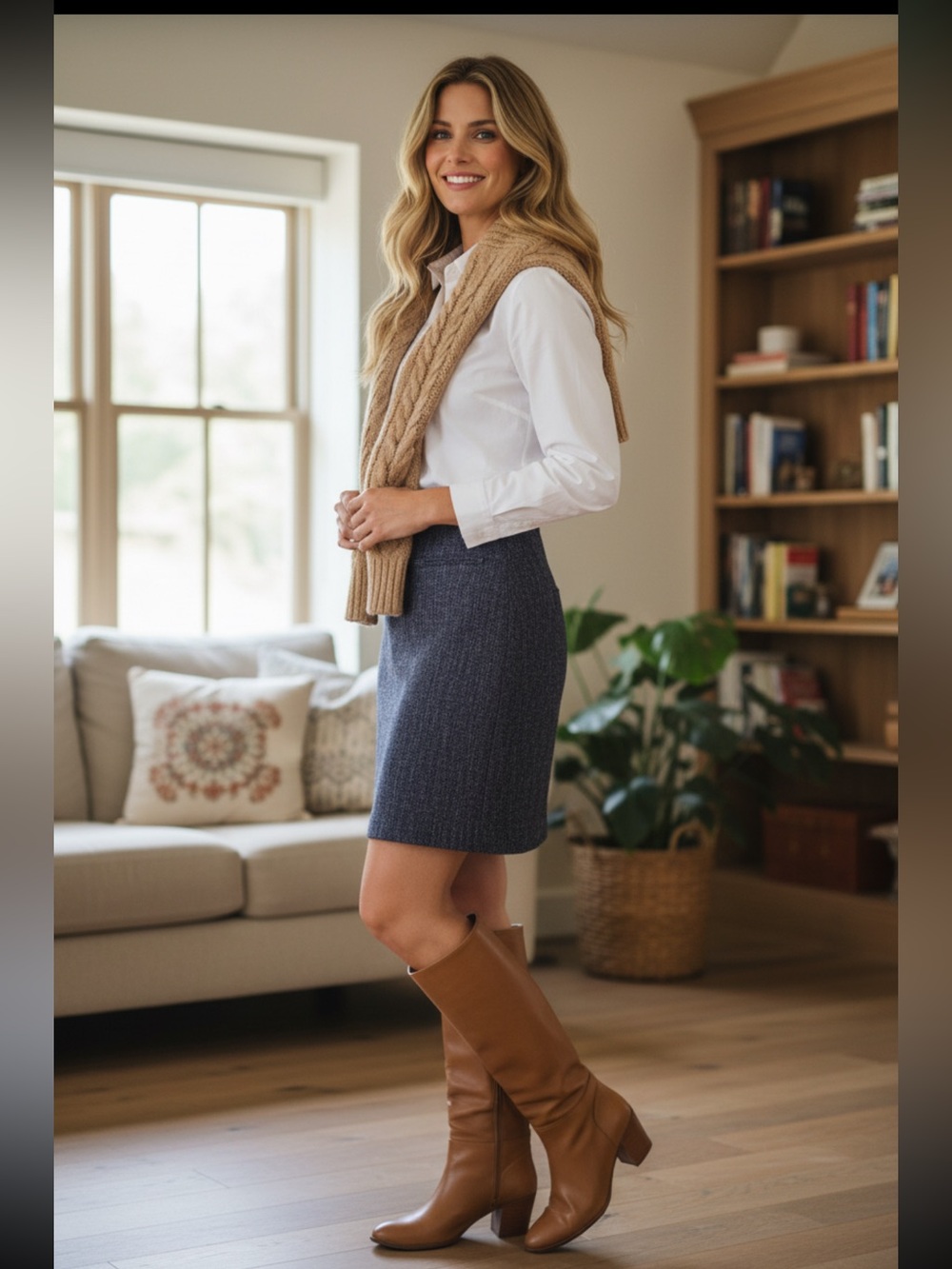 a.n.a Navy A Dark Wash Textured Linen look Pencil Skirt